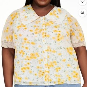 Allegra K Yellow Floral Lace Blouse XXXL Nwt Plus